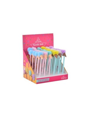 Caneta Esferográfica Sorvete com Pompom de Pelúcia Colorido – Caneta Fofa Decorativa e Criativa com Tinta Azul para Escola, Escritório e Presente