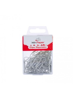 Clipes Niquelados Win Paper 28mm com 80 Unidades – Clipes Metálicos de Aço Reforçado para Escritório, Escola e Organização de Documentos