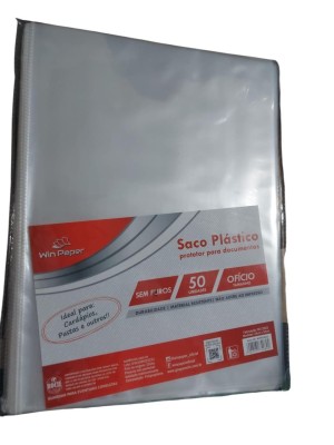 Saco Plástico sem Furo WinPaper c/50 Unidades Tamanho Ofício – Protetor Transparente para Documentos, Cardápios e Pastas Resistentes