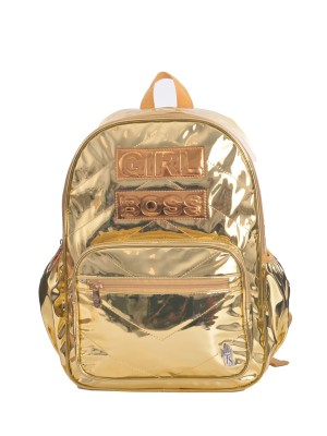 Mochila Teen Metalizada Prata Espelhada Feminina Escolar com Bolso Frontal e Alças Reforçadas