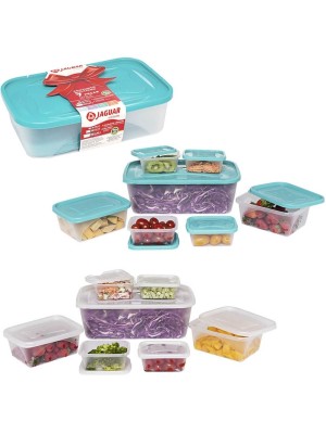 Kit com 7 Potes Plásticos Retangulares com Tampa Vermelha Potes Organizadores para Geladeira, Freezer e Marmita, Corpo Translúcido e Fechamento Seguro