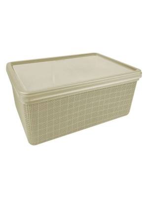 Caixa Organizadora com Tampa Juta 15L Cru para Quarto, Banheiro, Escritório e Closet – Textura Rattan, Empilhável e Multiuso