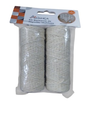 Cordão de Algodão Cru Multiuso 50g Kit com 2 Peças para Artesanato e Decoração