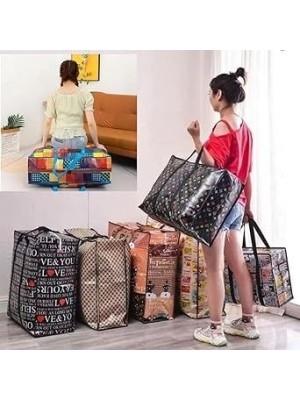 Sacola de Compras 80X60X30cm Reforçada com Zíper e Alças Resistentes Estampada para Mercado, Viagem e Organização