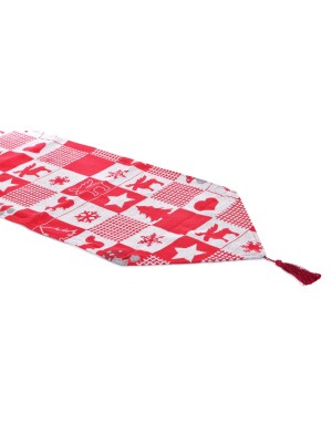 Caminho de mesa Cervena natalino 33 x 180 cm com estampa xadrez e tassel decorativo