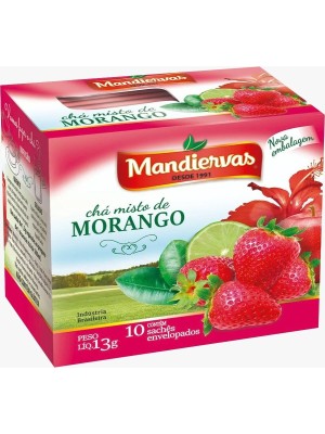 Chá Misto de Morango Mandivervas 13g com 10 Sachês Envelopados — Infusão Frutada, Sabor Natural Suave e Aroma Vibrante