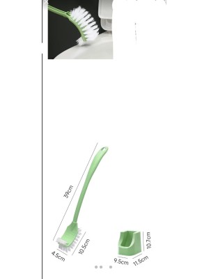 Escova Sanitária Dupla de Plástico 10x12x42cm com Suporte – Cabo Longo, Cerdas Firmes e Limpeza Eficiente para Banheiro