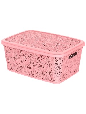 CESTO ORGANIZADOR C/ TAMPA 17L RENDA FLORAL ROSA UN.