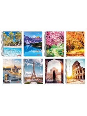 CADERNO ESPIRAL 1/4 96F PAISSAGEM/WORLD CAPA DURA
