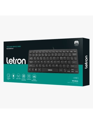 TECLADO OFFICE WIRE CONTROLE DE MIDIA ERGONOMICO PRETO LETRON