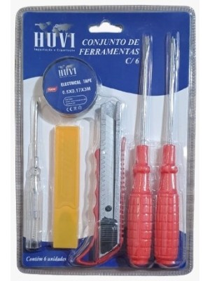 FERRAMENTA 6PCS CHAVE TESTE/FITA ISOLANTE/ESTILETE/REFIL/FENDA/PHILIPS 21,5X14X11,5CM UN.