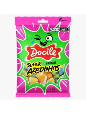 BALA DE GELATINA EM FORMATO DE PIRAMIDES SUPER AZEDINHOS 80G UN. DOCILE