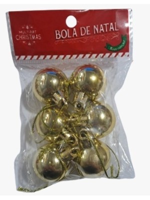 BOLA DE NATAL 3CM DOURADA C/6PCS UN. MULTIART