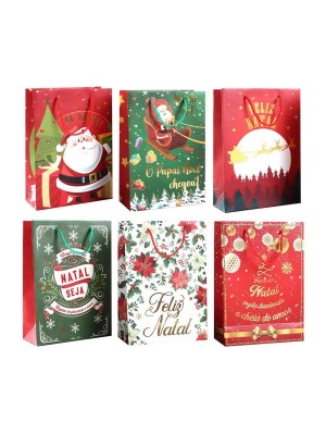 SACOLA DE PAPEL 19,4X27X8,6CM PARA PRESENTE NATAL UN. MULTIART