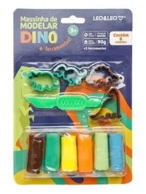MASSA DE MODELAR KIT DINO C/ 6 CORES 5 MOLDES UN.